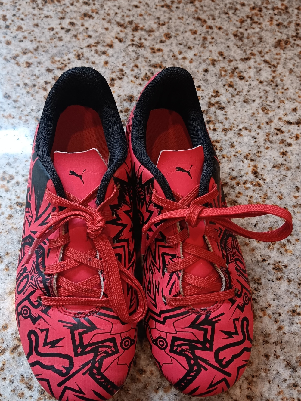 Puma Red and Black Graphic Soccer Shoes